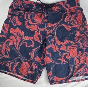Patagonia Blue Red Floral Print Board Shorts Mens Sz 36 Swim Unlined Lightweight